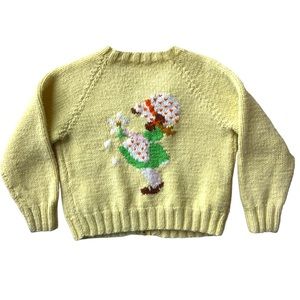 VINTAGE 70s Handmade Sweater Hand Knit Zip Sweatshirt Yellow Sweatshirt